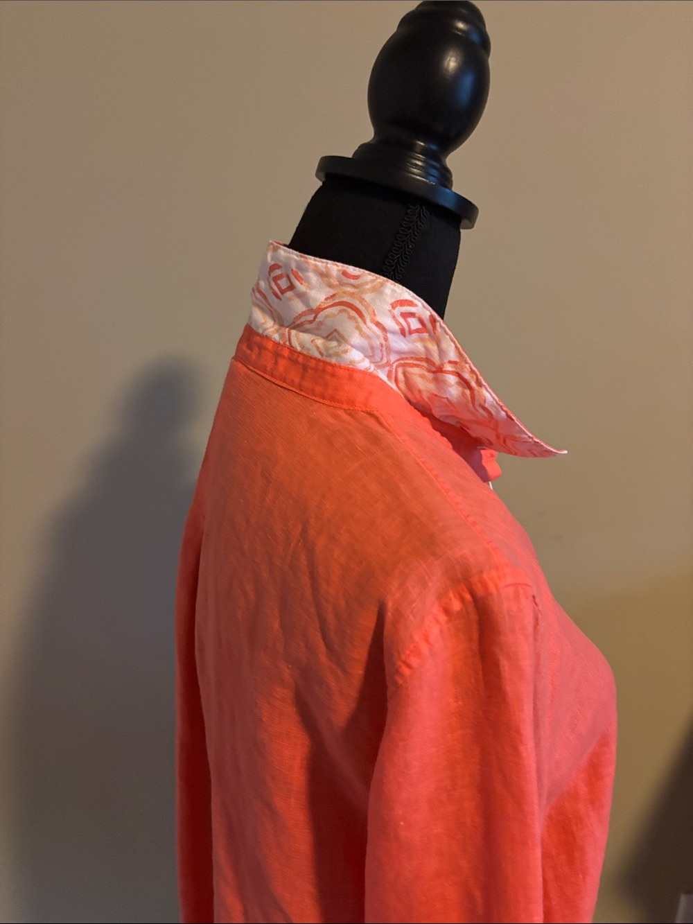Chico’s Coral Button-Up Linen Shirt with Patterned Placket No Iron.  Size 1.5/M - Picture 9 of 12